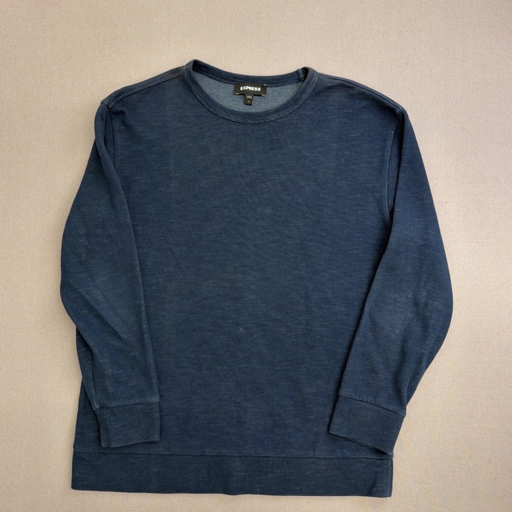 Express Mens Navy‎ Blue Slub Knit Crew Neck Sweatshirt Pullover Size M